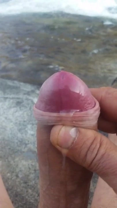 Uncut cock precumming and cumming