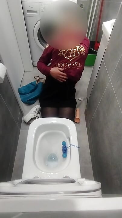 Teen slut licks the toilet at friend's house