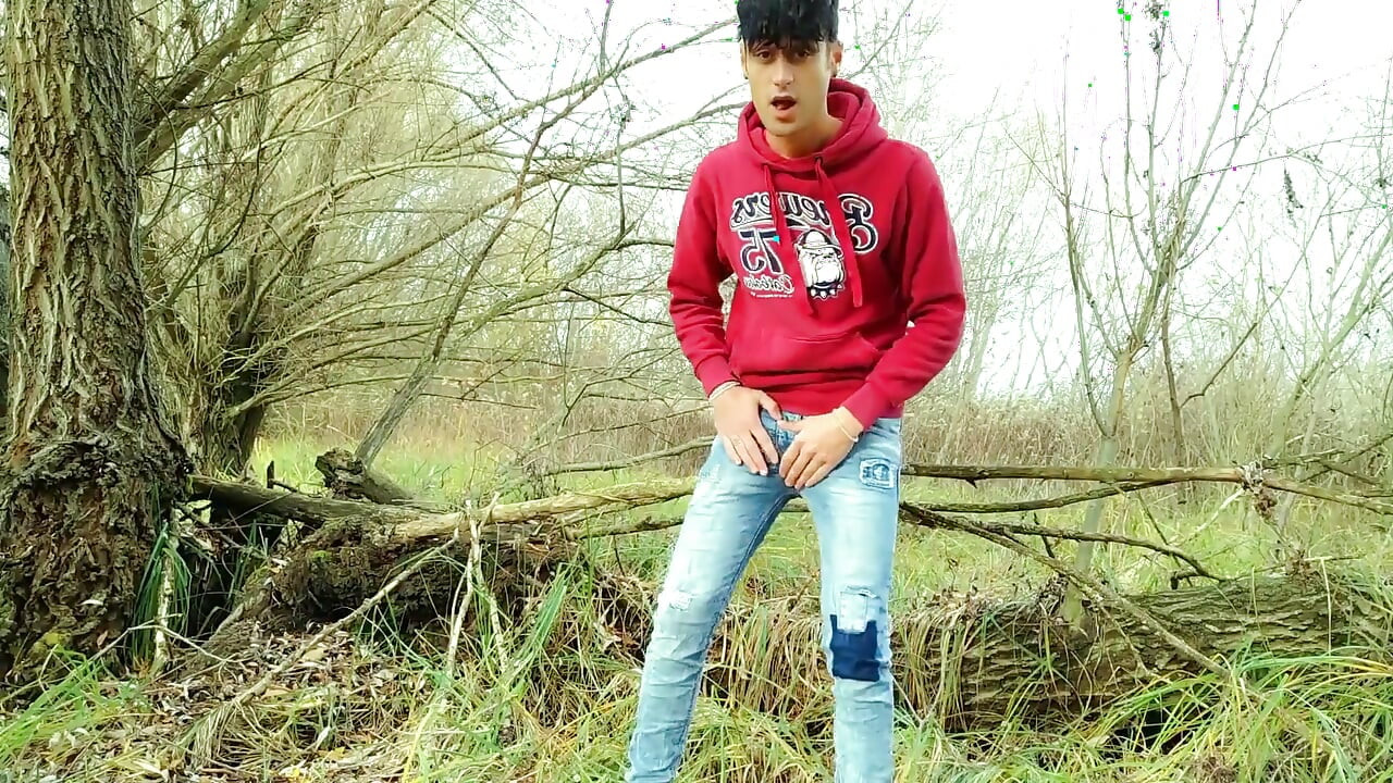 Squeezing Balls and Cock, Slapping Balls and Cumshot Outdoor