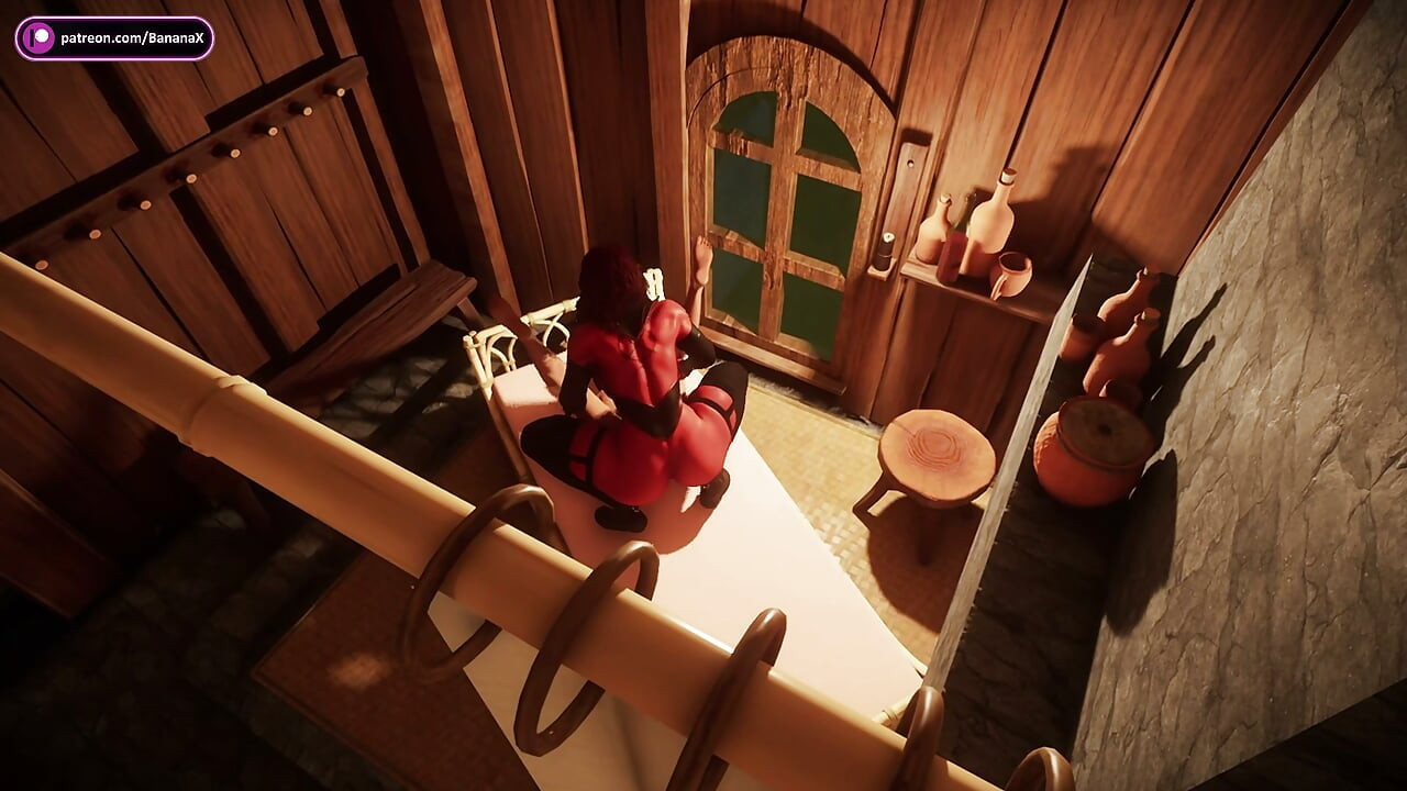 Súcubo futa roja destroza a una futa caliente en el sauna