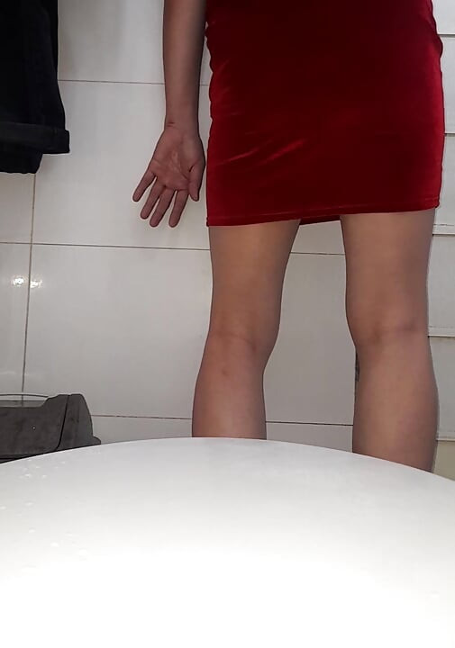 Crossdresser cum inside satin velvet sexy dress