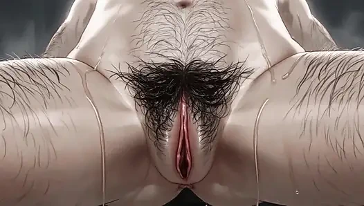 MILF zeigt eine nahaufnahme ihrer haarigen, nassen muschi.