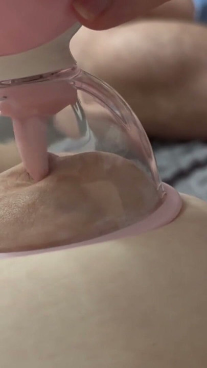 the guy didn't agree to suck my breasts, and I used a vacuum nipple vibrator | Clip 1