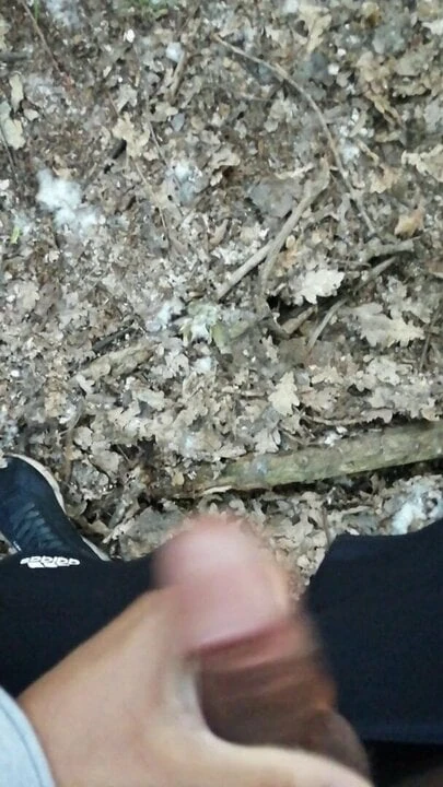 Cumshot outdoor in forest