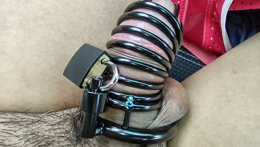 Put my big Asian dick into a metal Chasity cock cage so I can't touch myself anymore
