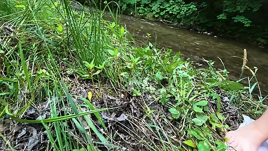 Huge cumshot on the river after a hot fuck with orgasm