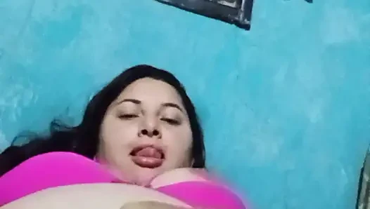 Chubby Latina with big tits chews her rich wet pussy