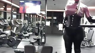 Dumb bimbo sissy fucktoy works out at gym
