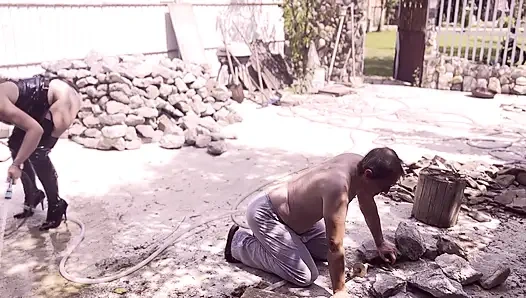 REAL SLAVERY labor - Blonde and EBONY Mistress