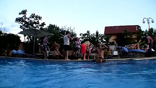 Outdoor DP Orgy Blonde Babes Wild Poolside Fuck