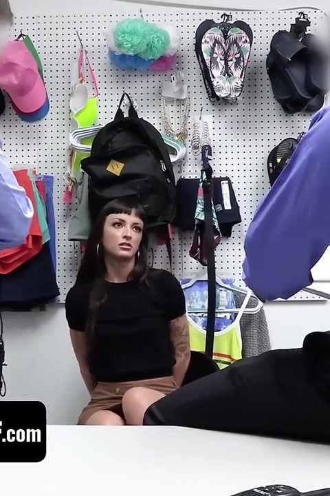 Brunette Tattooed Crook Fucking Two Big Cocks In The Back Office - Charlie Valentine - Shoplyfter Mylf