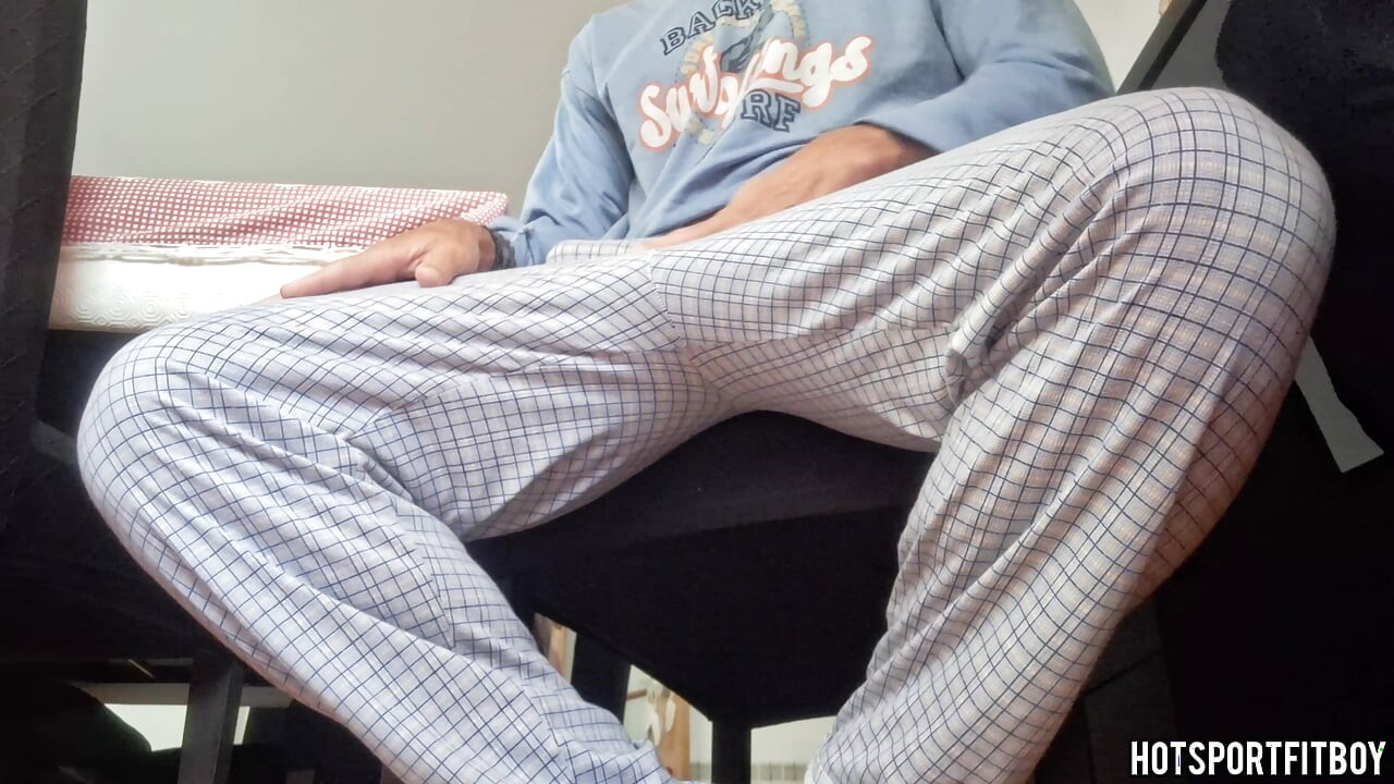 Hotsportfitboy Big Cock Solo: Sexy Pajama Strip & Chair Jerk Off to Cumshot