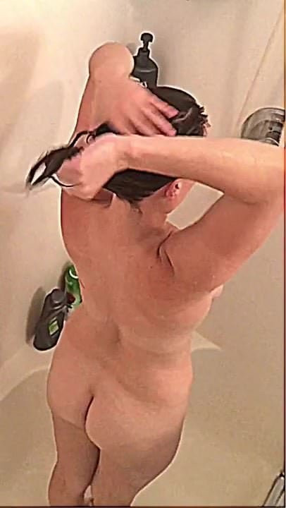 Naked brunette wife shower