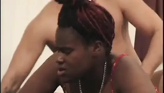 Black babe enjoys her tight cunt banged hard in the bedroom