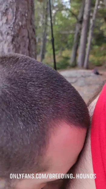 Spectacular moment from "Bearded cub got his ballsack emptied by his tattooed buddy after a big hike in the woods."