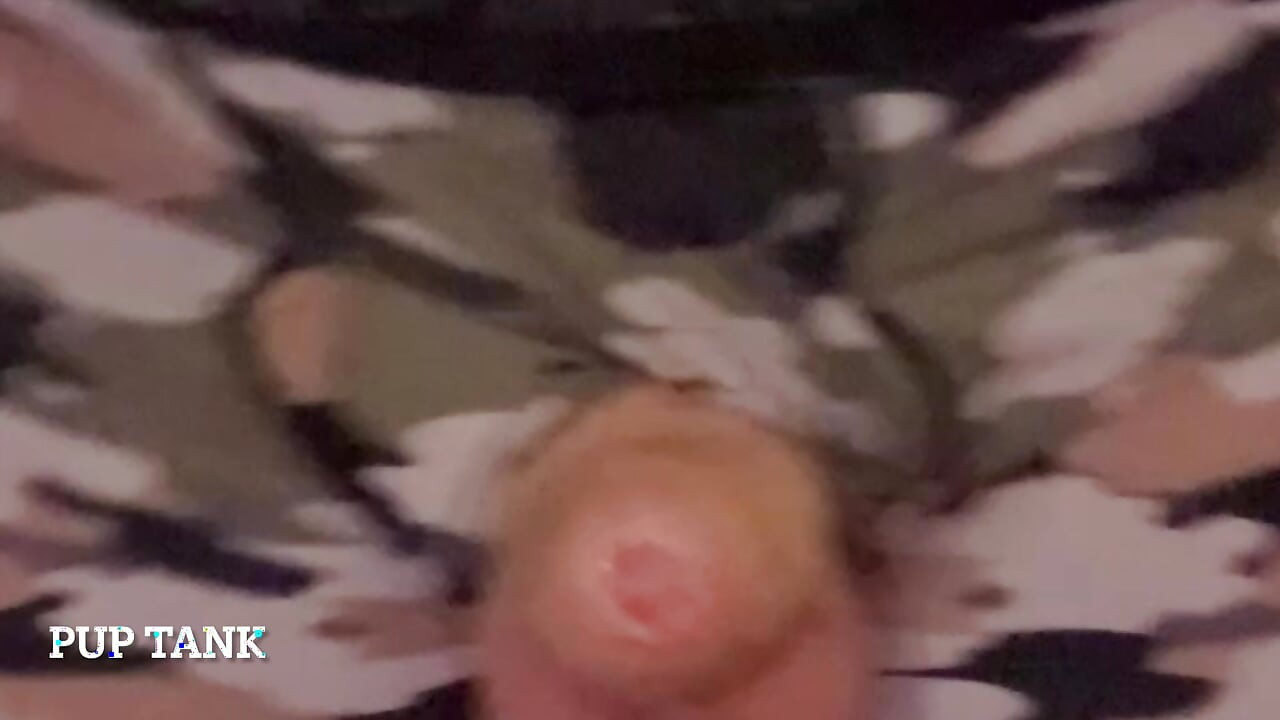 Beefy muscle daddy jerks off with huge tit suckers on