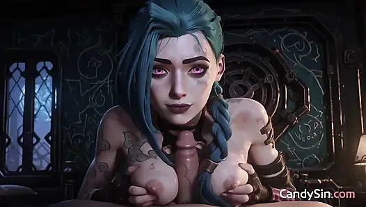 Татуированная Jinx расплавляется с мягким раком ласки, AI порно