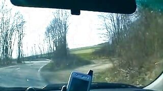 Hot German blonde sucking a hard cock in POV while her dude is driving