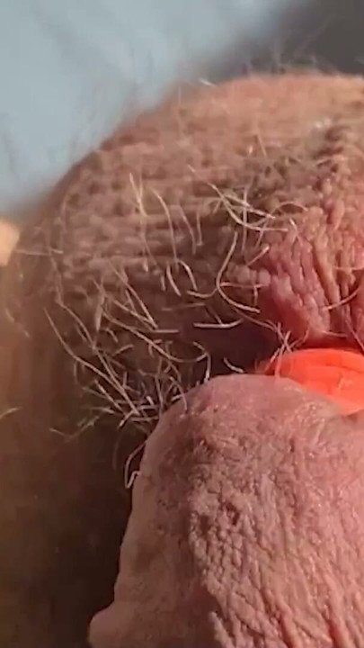 Thick, fat, hard banded cock comes without squirting during horny banding session | Clip 1