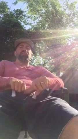Hot sexy bear jerks off garden
