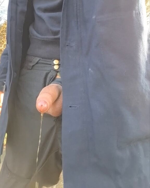 Skinny boy shows his cock outside in public and the cum drips