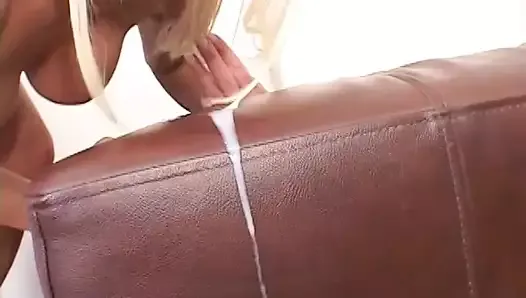 Blonde milf gets hardcore fucked with a black dick on the sofa