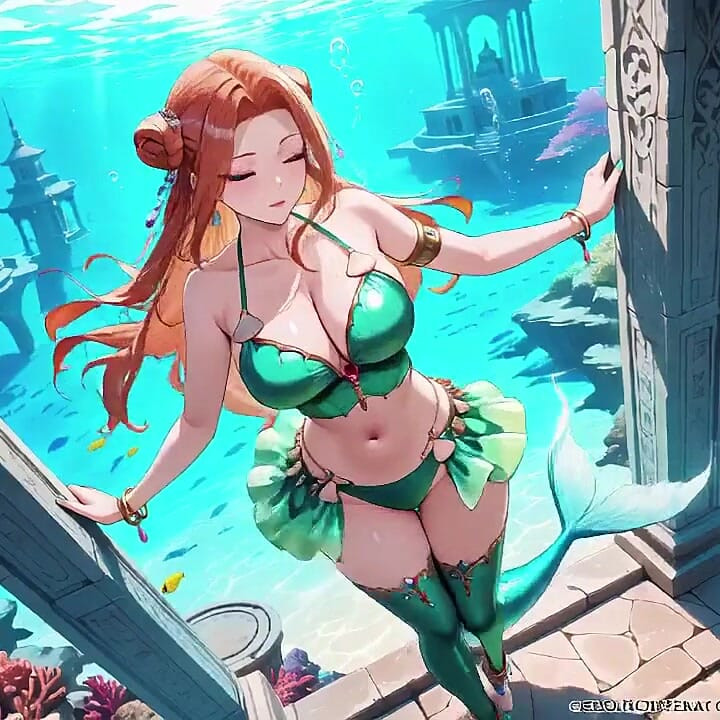 Red-haired Mermaid Princess's Private Tour in the Underwater Palace