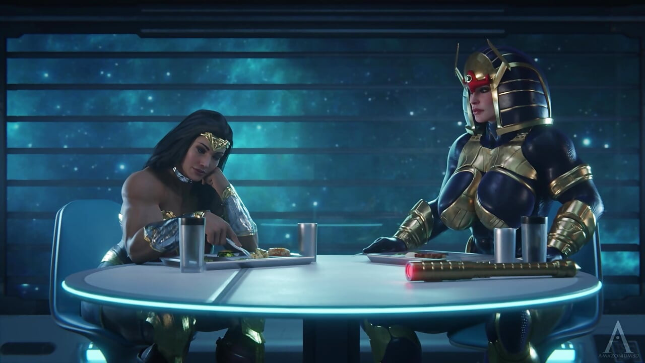 Wonder Woman & Big Barda - 3D Futanari Crossover (Standing Doggystyle & Creampie)
