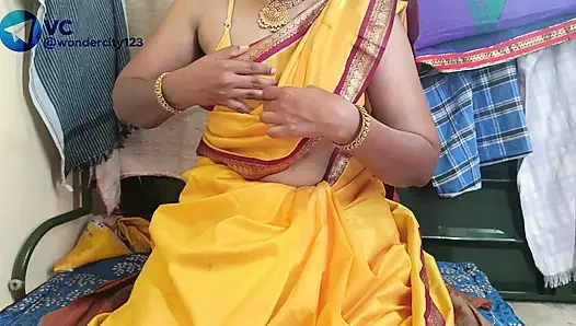 Yellow saree hot breast nipple licking