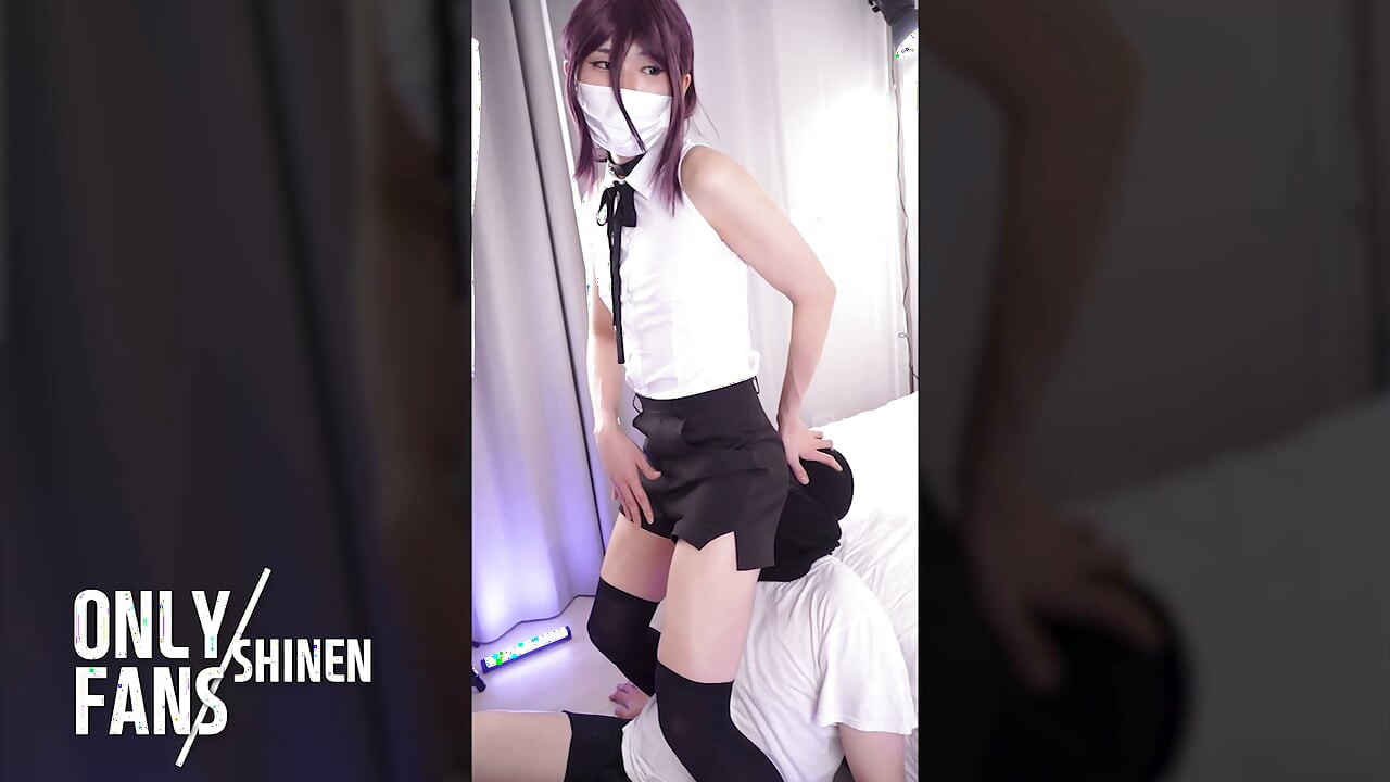 Cute Asian Femboy Reze Cosplayer from Chainsaw man does Face Sitting, Face Fuck and Ass worship