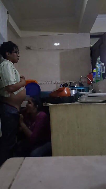 Fodendo e chupando com o empregado na cozinha