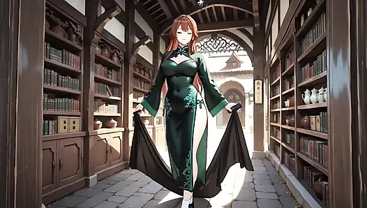 Kızıl saçlı ve zümrüt qipao! Doğu avlusunda tembel baştan çıkarma.