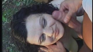 Busty mature brunette sucks cock outdoors