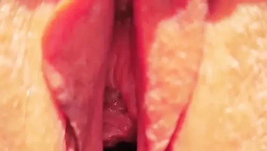 Dewasa terangsang menunjukkan memek terbuka super close up.