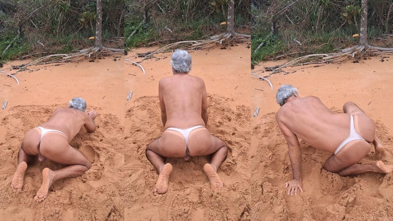 Ladysilva crossdress in panties on the beach showing off her big hot junda