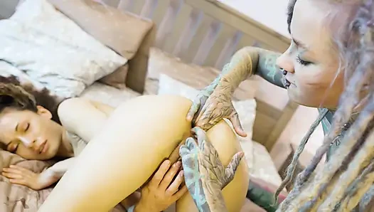 Lesbians EXTREME ANAL play with Crazy Toys GAPING and Moaning in colorful fishnets