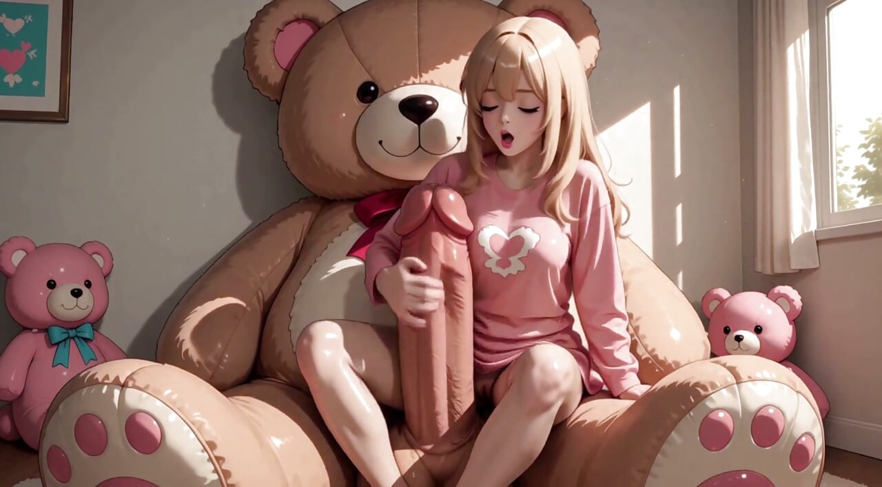 3d anime kawaii blonde girl is fucked by her big teddy bear