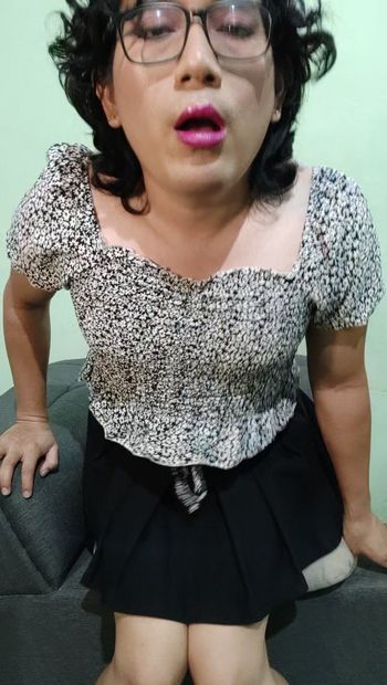 Transgender girl in miniskirt