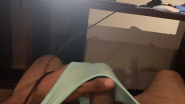 Uncut Cock in colorful Panties masturbating