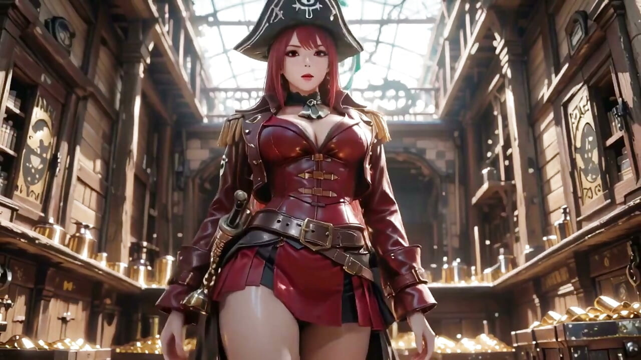 Redhead Pirate Queen! Lazy Goddess in the Gold Hold. Kneeling Gaze Is Insane!