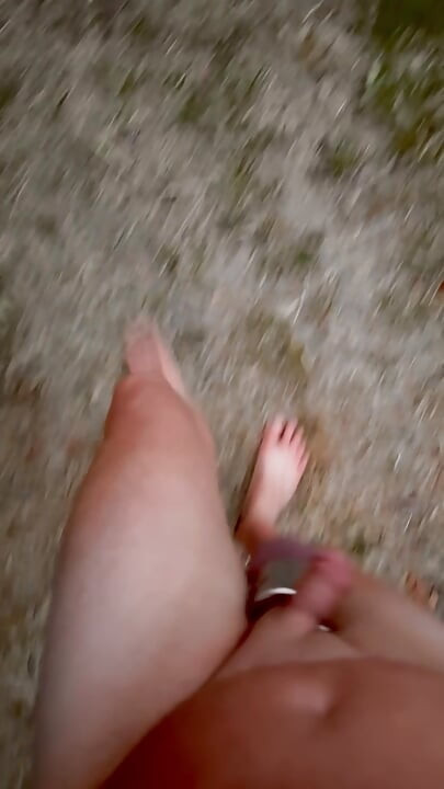 Naked in park standing on benches naked vehicles pass close