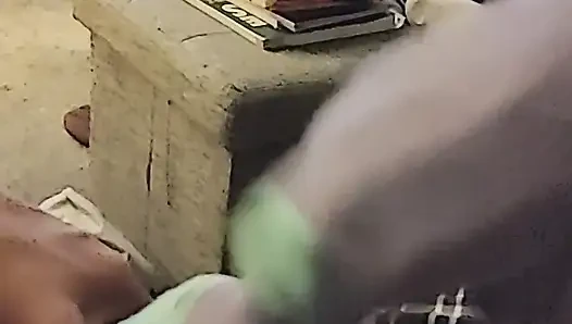 Intense Purple & Aqua Sockjob Socks Handjob Cumshot