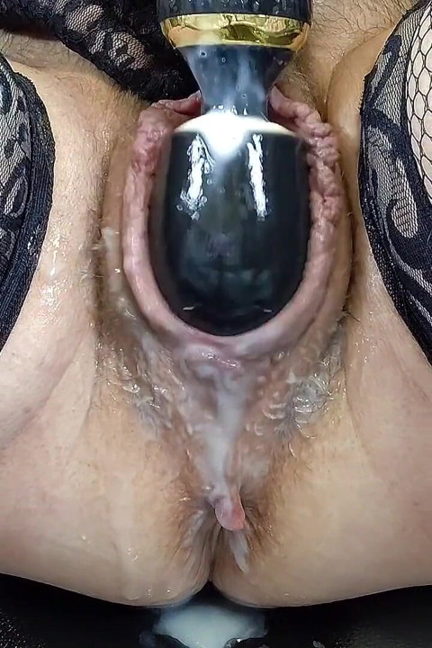 Black Stockings & Lace Gloves MILF Masturbation with Vibrator