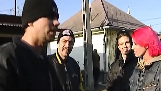 Pink-haired German doll fucked hard in the parked trailer