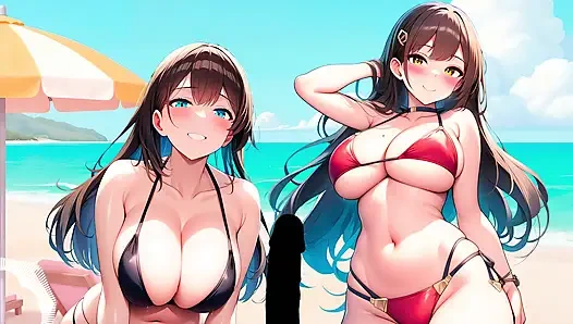 İspanyol rol yapma 31 talimatı - hentai kızları sana plajda toplu mastürbasyon yapıyor.