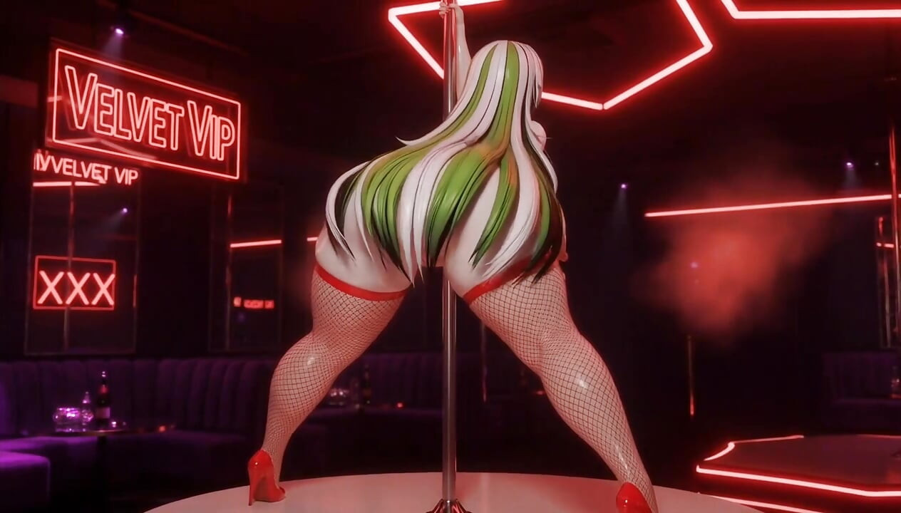 Netz-stangentanz-schlampe massive titten, fetter arsch, twerk 3D hentai nachtclub