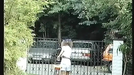 Curly haired blonde teen gives blowjob and gets her tight ass fucked