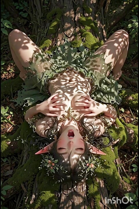 Cute 3d anime wood elf having fun in the forest