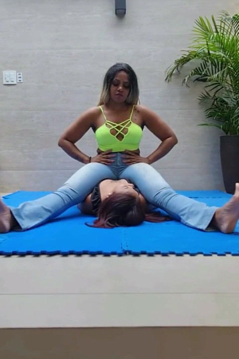 Belly and chest sitting by veronica and her slave