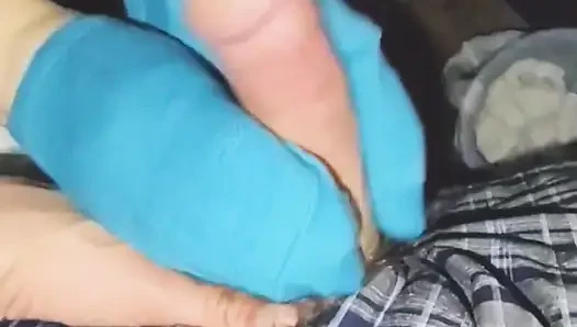 Sexy blauer knöchel, socken, handjob